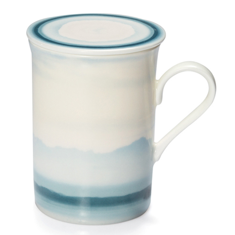 麦考林-骨瓷马克杯(带盖）惬意山水 蓝色